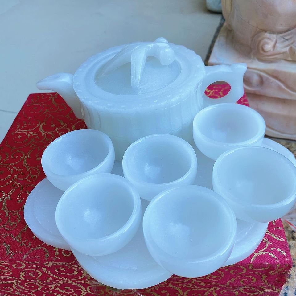 Bộ tách trà đá ngọc onyx trắng thiên nhiên (Mã sản phẩm: TT18)