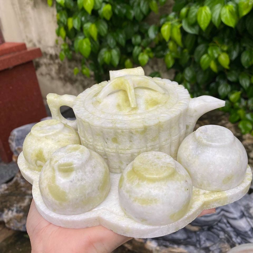 Bộ tách trà đá ngọc serpentine thiên nhiên (Mã sản phẩm: TT18)