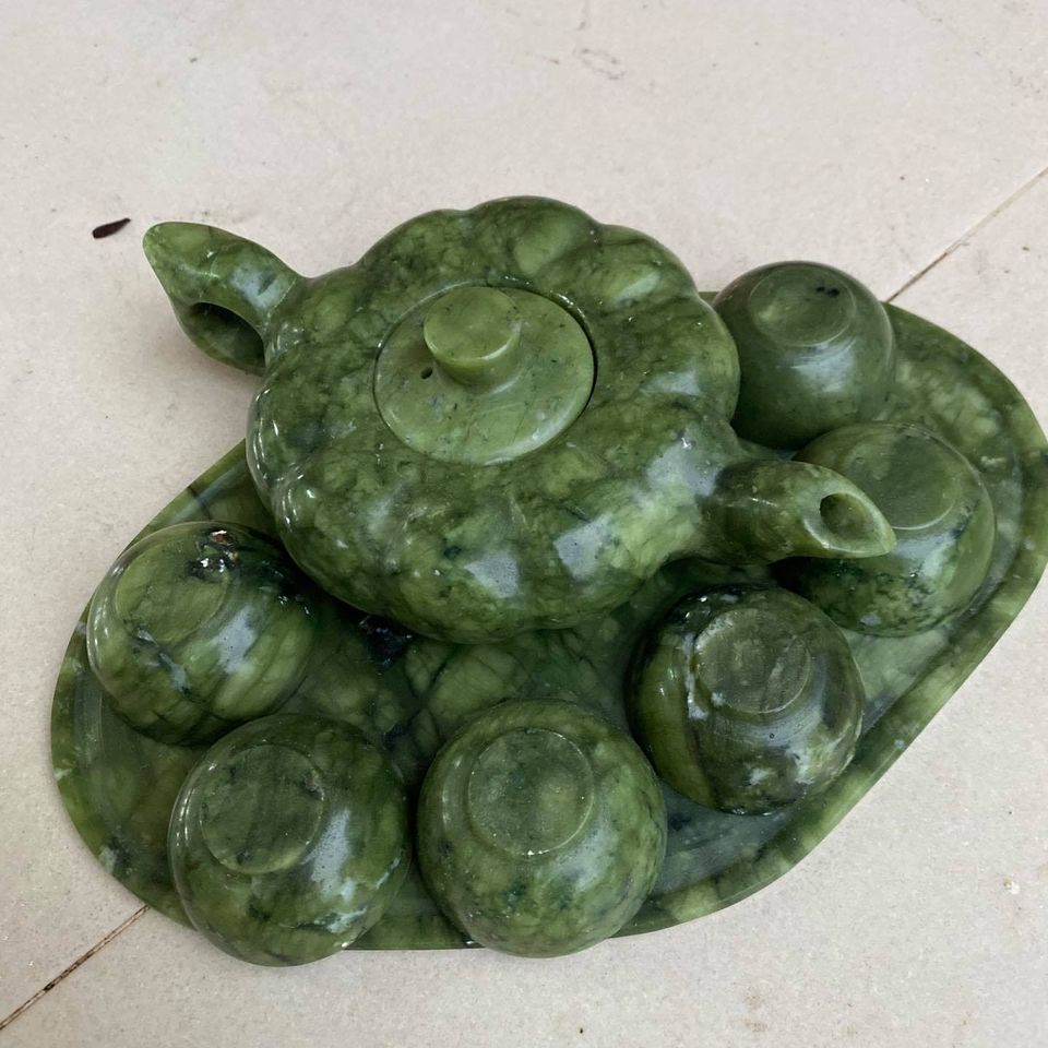 Bộ tách trà đá ngọc Serpentine thiên nhiên (Mã sản phẩm: TT25)