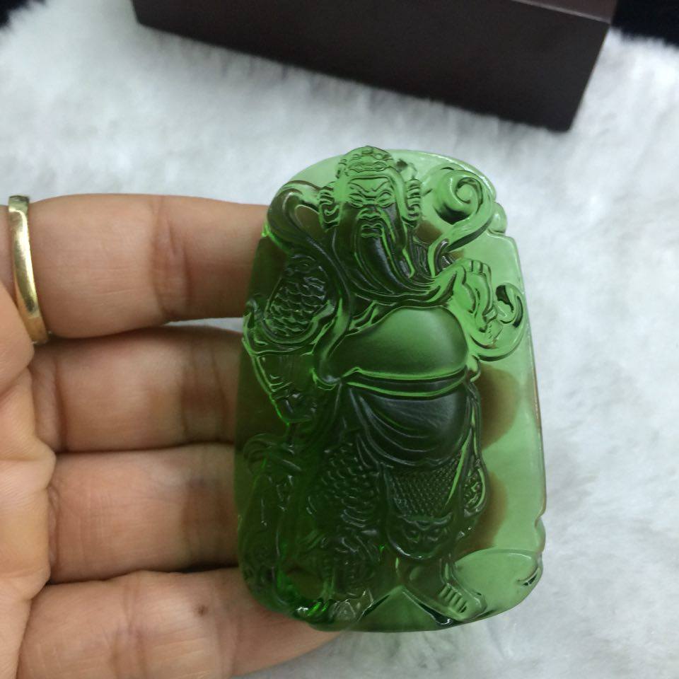 Combo Mặt dây chuyền Quan công  Đá Pha Lê Moldavite ốp bạc kèm dây rồng cuộn 6 đốt QC40