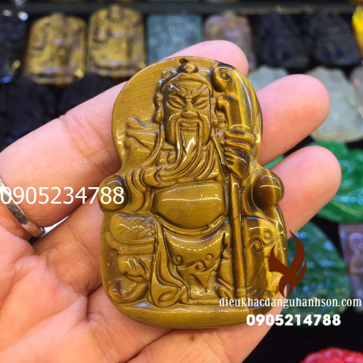 Mặt dây chuyền Quan công  đá mắt hổ tự nhiên tặng kèm móc đeo và dây đeo QC37