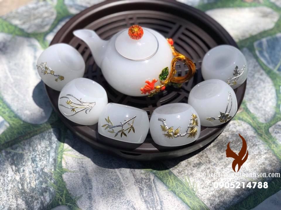 Bộ tạch trà đá Ngọc onyx (bạch  ngọc) thiên nhiên (Mã sản phẩm: TT11)