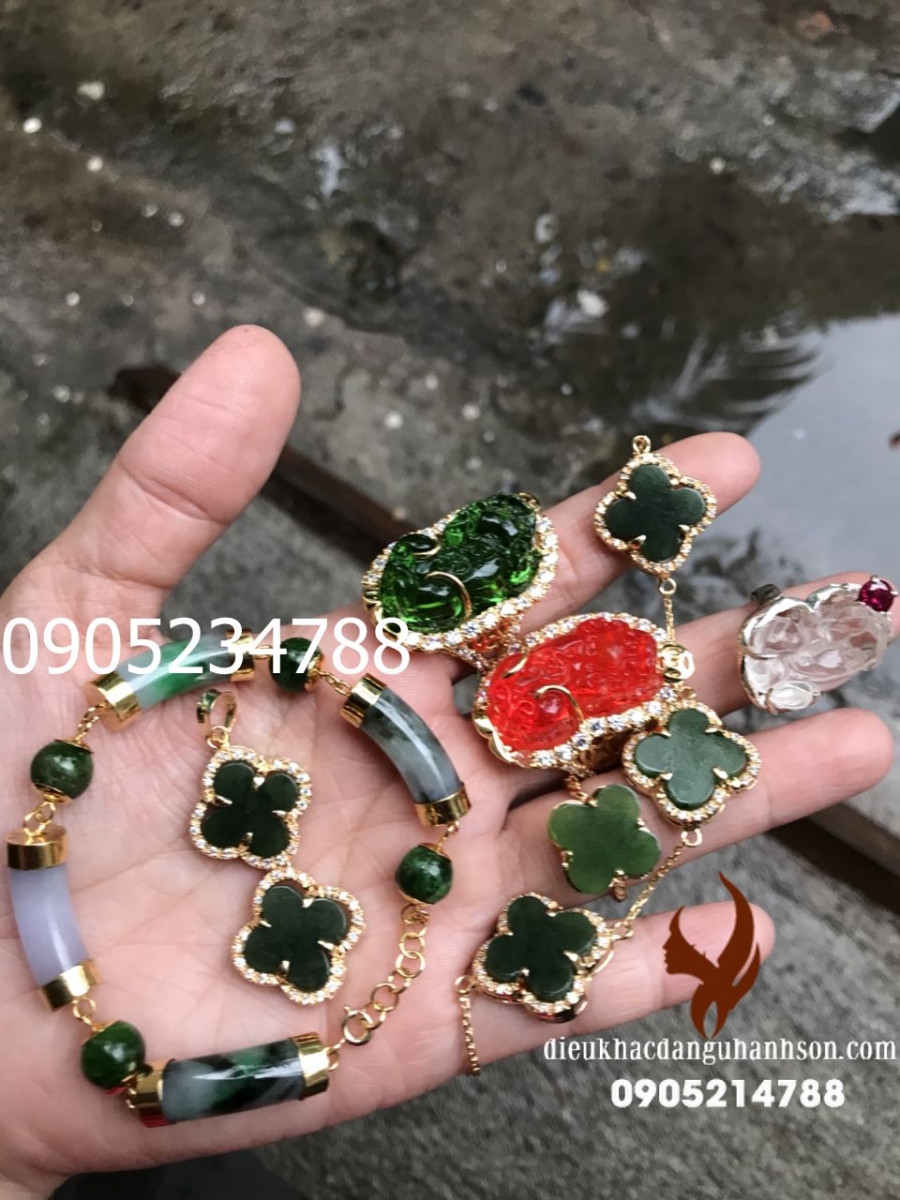 Bộ trang sức vàng phong thủy ốp đá tự nhiên VB15