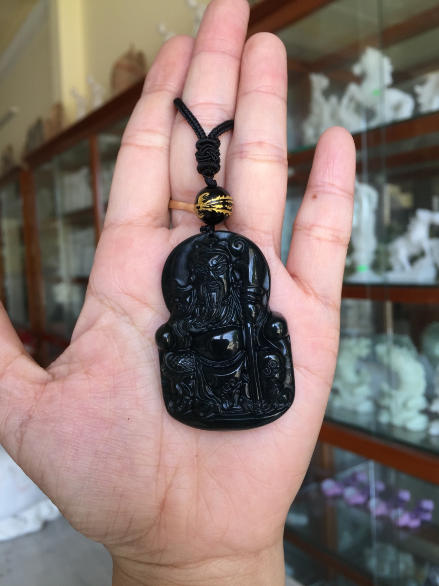 Mặt dây chuyền Quan công đá obisidian QC34