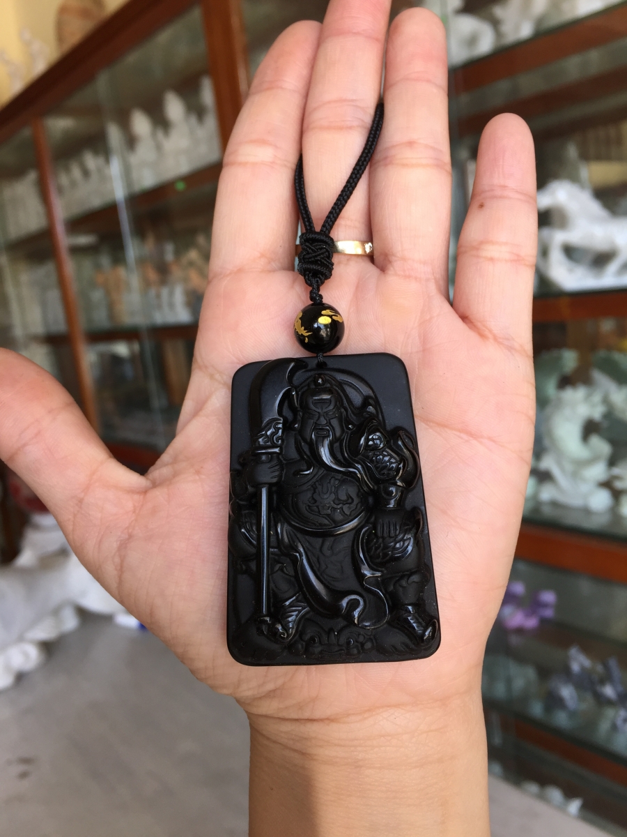 Mặt dây chuyền Quan công đá obisidian QC33