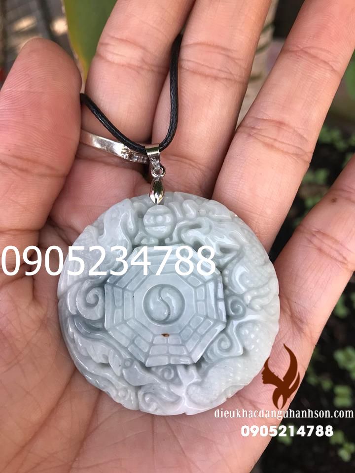 Mặt dây rồng cuộn bát quái ngọc cẩm thạch thiên nhiên cao cấp (Mã sản phẩm: RP80)