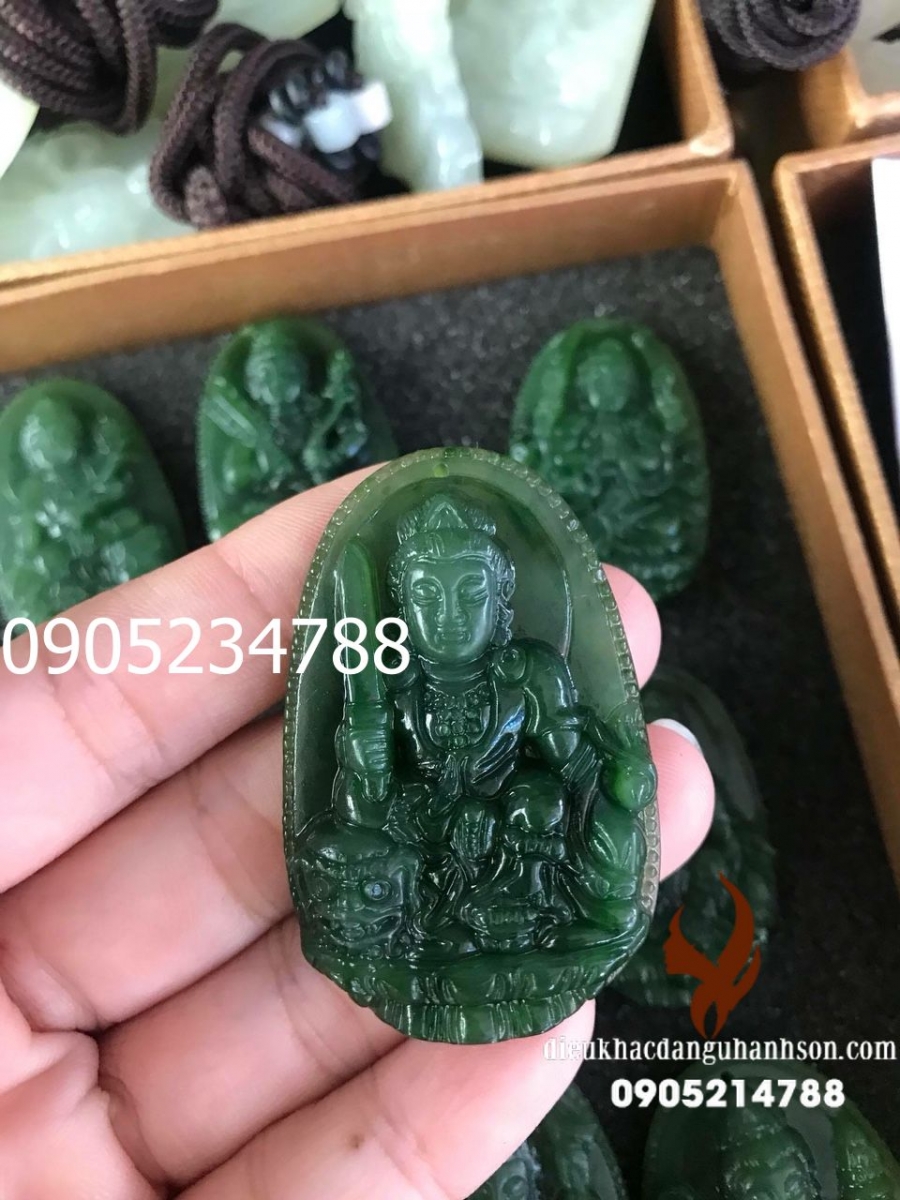 Mặt Dây Chuyền Phật Văn thù bồ tát Ngọc Bích - Nephrite Thiên Nhiên Cho Tuổi Ngọ (Mã Sản Phẩm: PBM141)