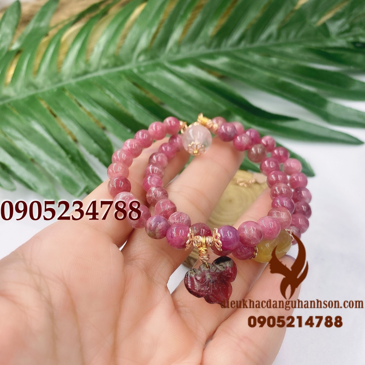Vòng tay tourmalin thiên nhiên mix charm titan cao cấp (Mã sản phẩm: VTPK10)