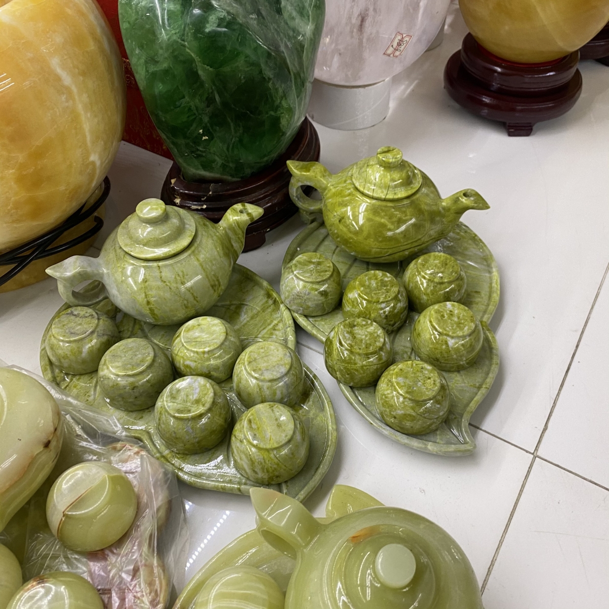 Bộ tách trà đá ngọc Serpentine thiên nhiên (Mã sản phẩm: TT234)