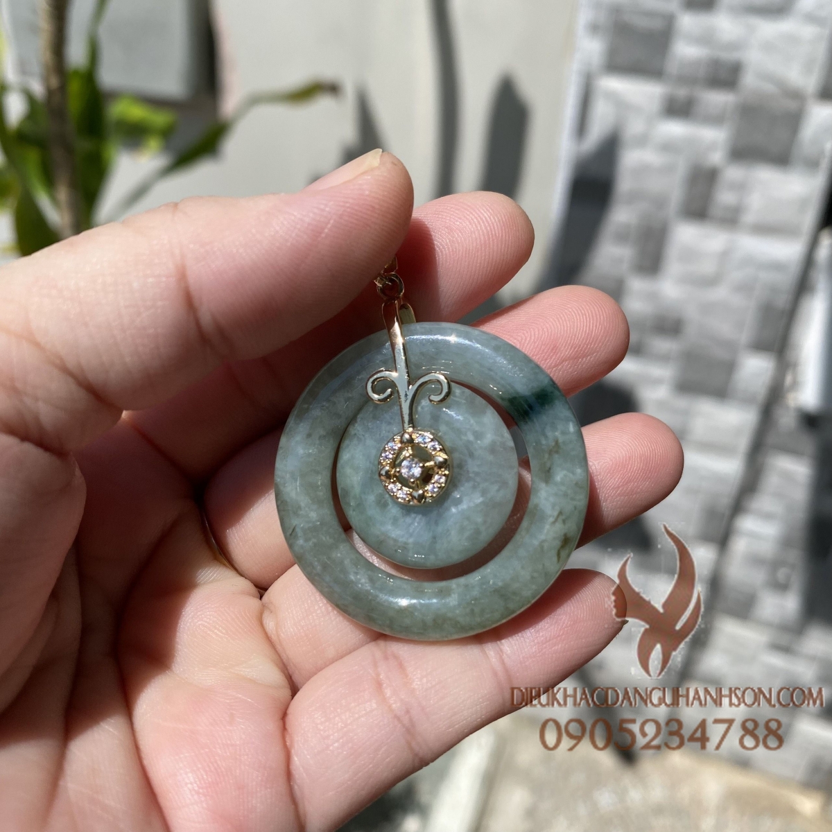 Mặt dây chuyền Đồng điếu mẹ con ngọc cẩm thạch tự nhiên (Mã sản phẩm: DD51)