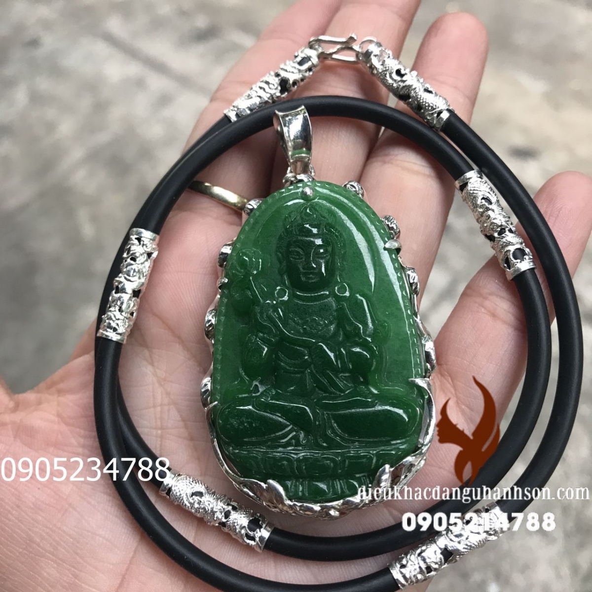 Phật Bản Mệnh Đại Thế Chí Ngọc cẩm thạch tự nhiên Tự Nhiên Ốp Bạc Ta Kèm Dây Cao Su Ốp Bạc Ta DTC13