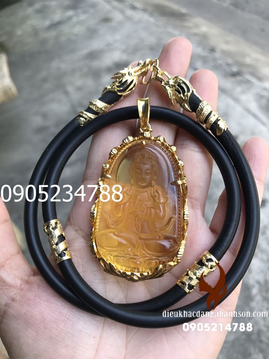 Phật Bản Mệnh Như Lai Đại Nhật Đá Thạch Anh Vàng ốp vàng tây 10k Cho Tuổi Mùi Và Thân NL22