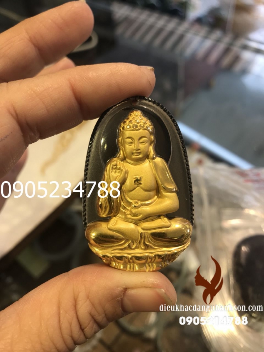 Phật bản mệnh A di đà thạch anh khói dát vàng cho tuổi Tuất, Hợi PBM81