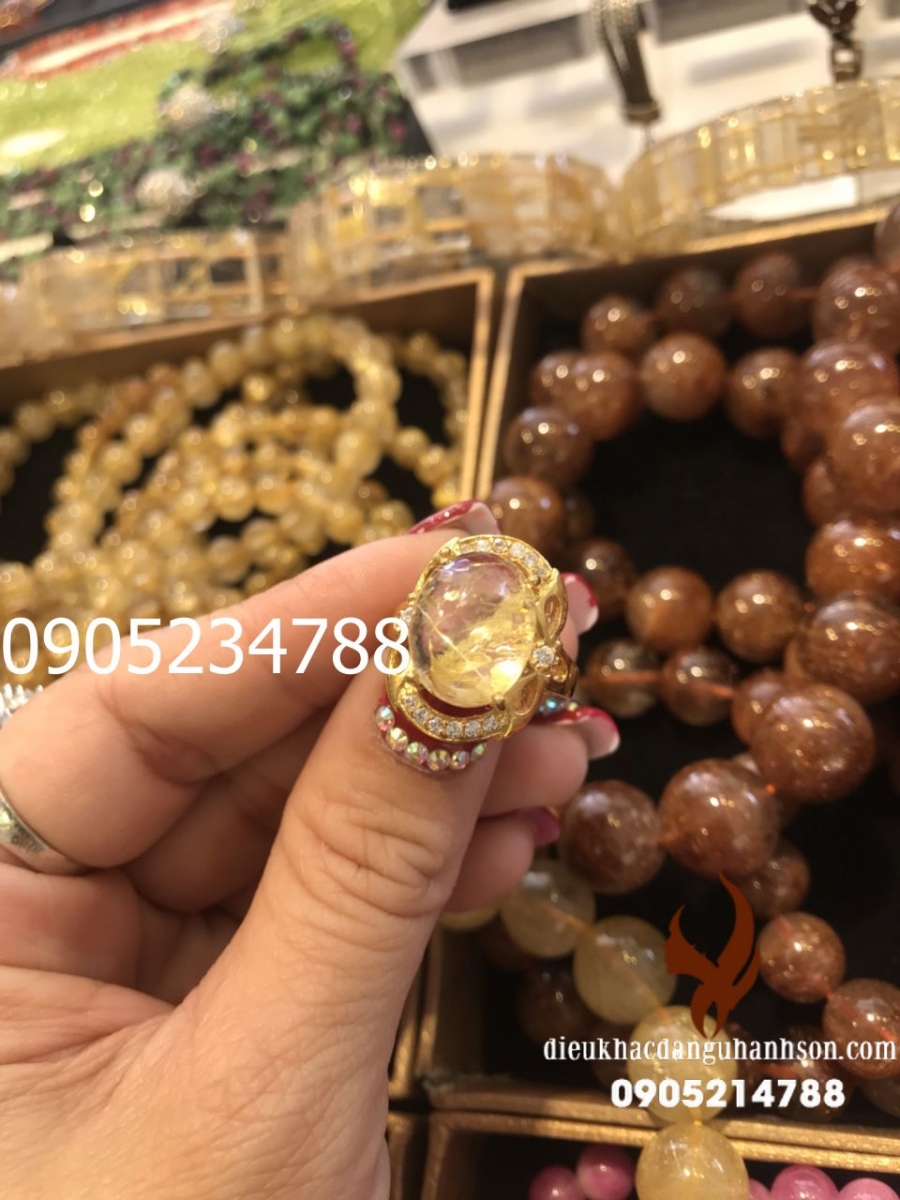 Nhẫn thạch anh tóc vàng thiên nhiên ốp bạc ta nguyên chất  (Mã sản phẩm: ND05)