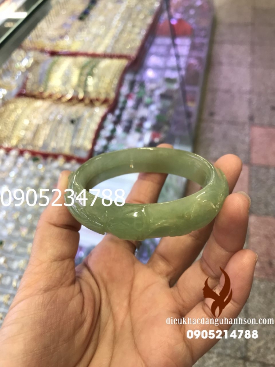 Vòng tay Ngọc cẩm thạch thiên nhiên chạm khắc (Mã sản phẩm:  VTBL37)